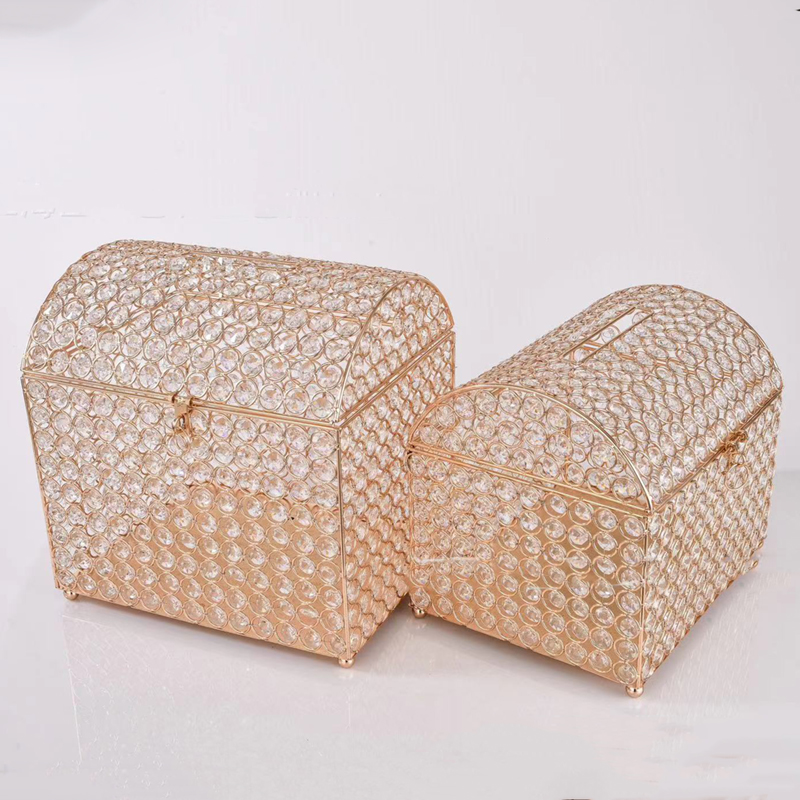 Wedding Card Box - صندوق بطاقات الزفاف، صندوق كريستال ذهبي
